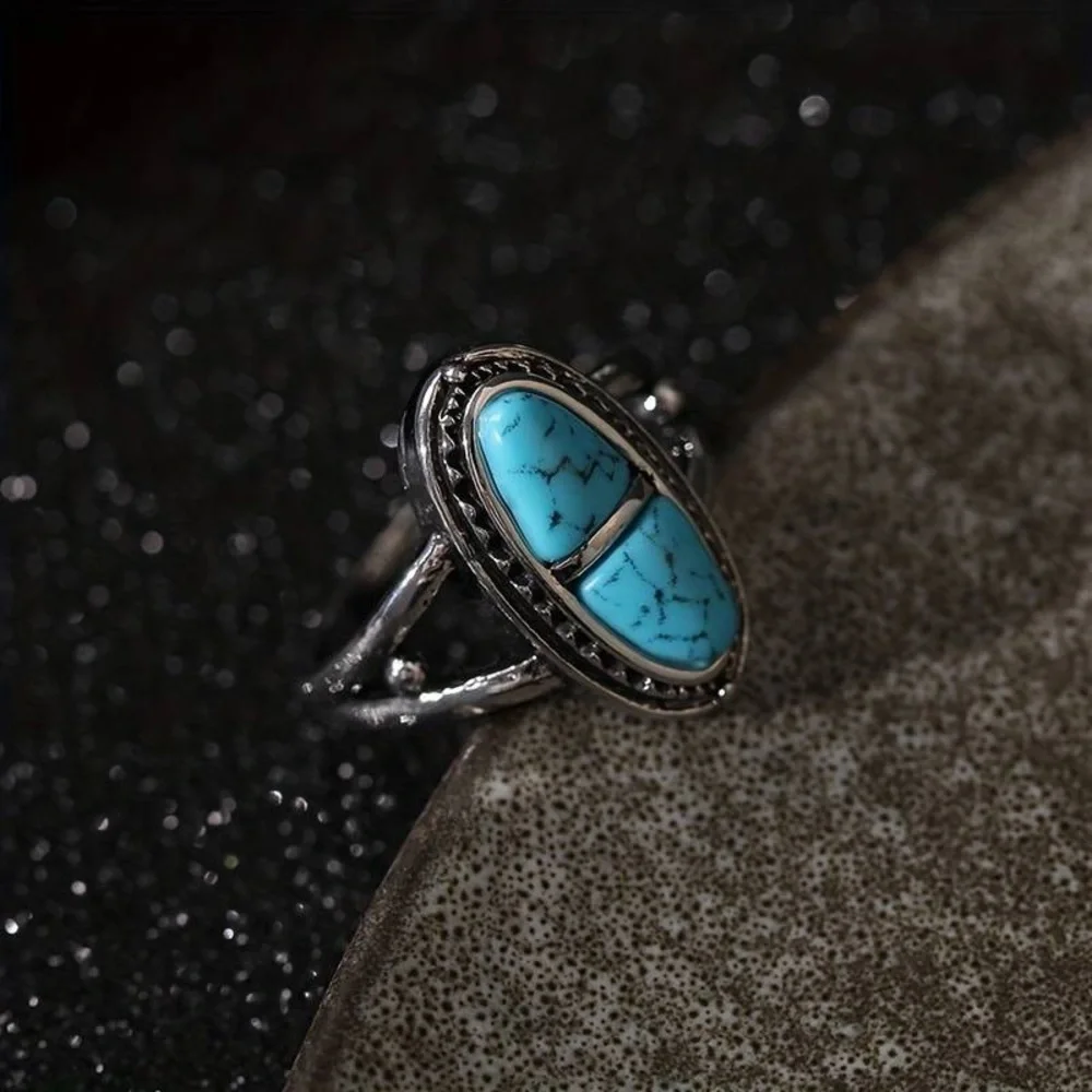 New Natural Blue Turquoise Navajo Genuine Silver Handmade OOAK Ring - Picture 7 of 16